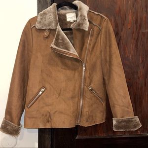Brown Faux Shearling Aviator Jacket